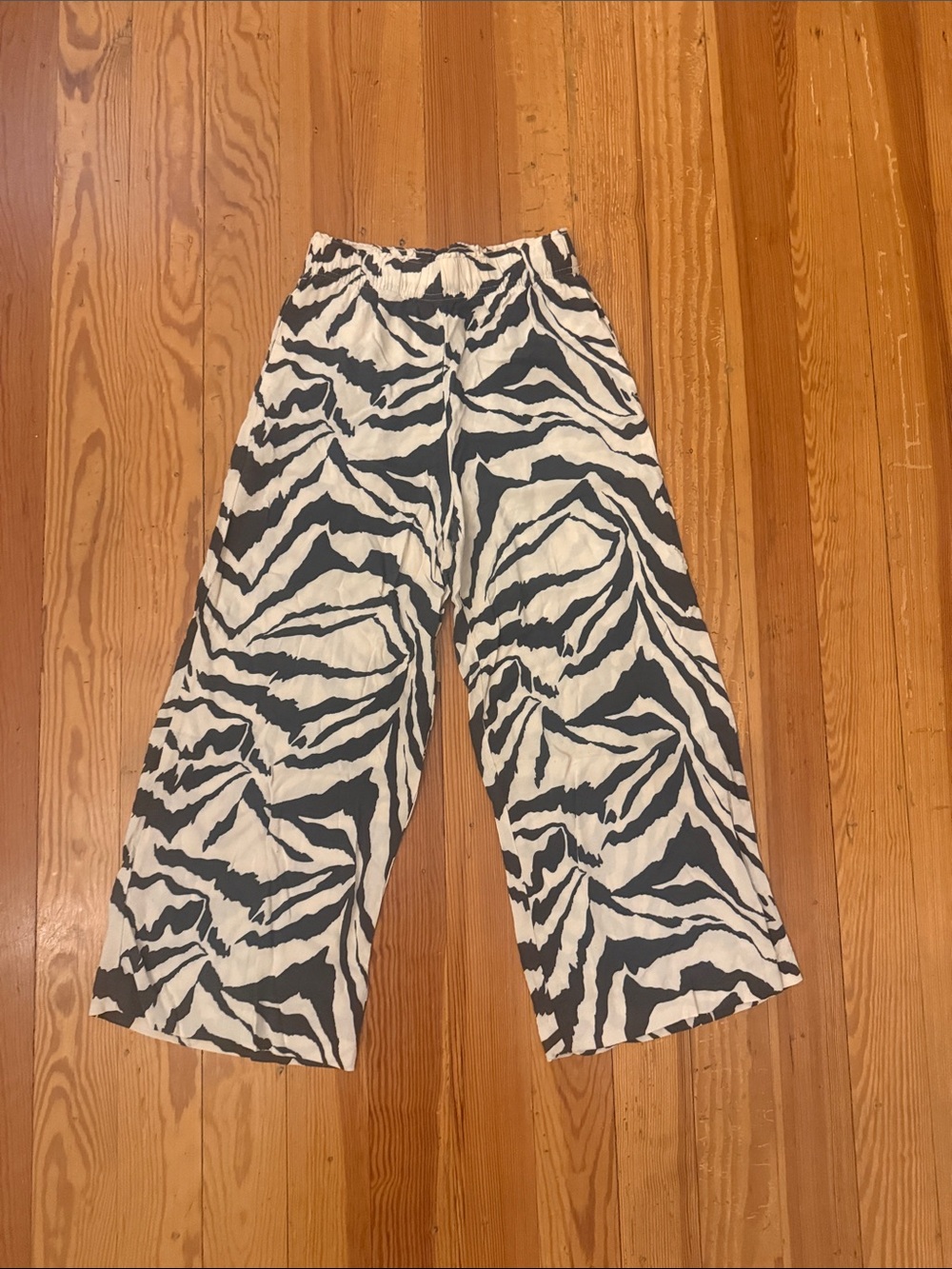 H&M Black and White Zebra Print Wide-Leg Pants